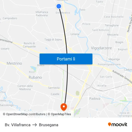 Bv. Villafranca to Brusegana map