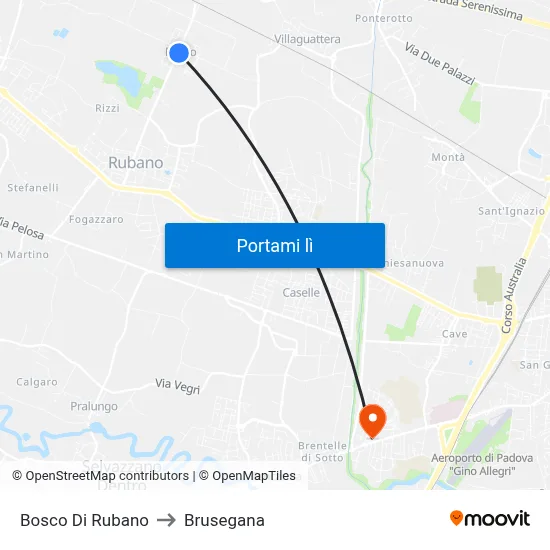 Bosco Di Rubano to Brusegana map