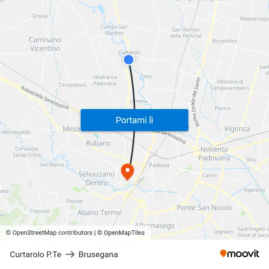 Curtarolo P.Te to Brusegana map