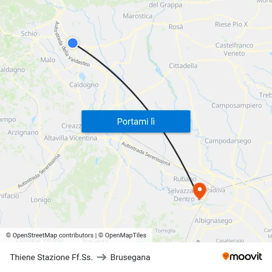 Thiene Stazione Ff.Ss. to Brusegana map