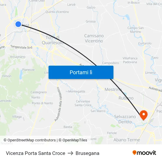 Vicenza Porta Santa Croce to Brusegana map