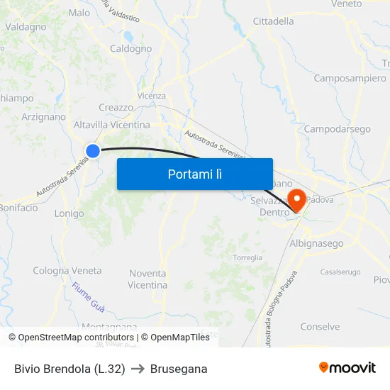 Bivio Brendola (L.32) to Brusegana map