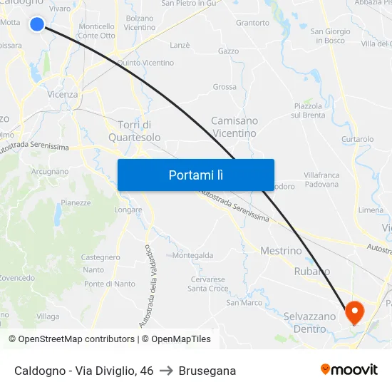 Caldogno - Via Diviglio, 46 to Brusegana map