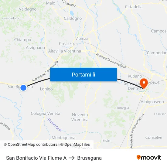 San Bonifacio Via Fiume A to Brusegana map