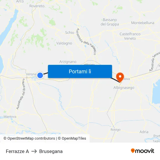 Ferrazze A to Brusegana map
