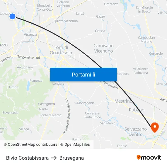 Bivio Costabissara to Brusegana map