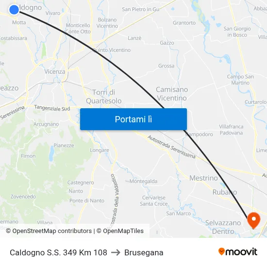 Caldogno S.S. 349 Km 108 to Brusegana map