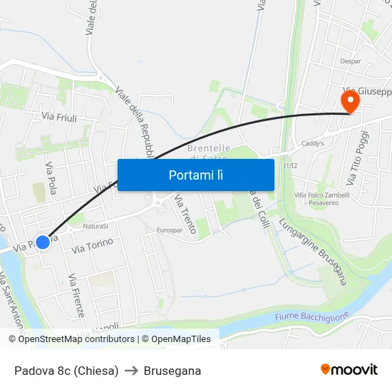 Padova 8c (Chiesa) to Brusegana map