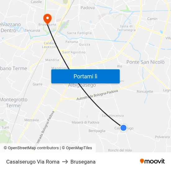 Casalserugo Via Roma to Brusegana map