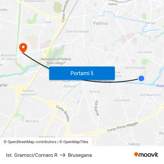 Ist. Gramsci/Cornaro R to Brusegana map
