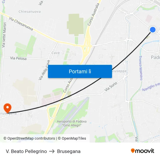 V. Beato Pellegrino to Brusegana map