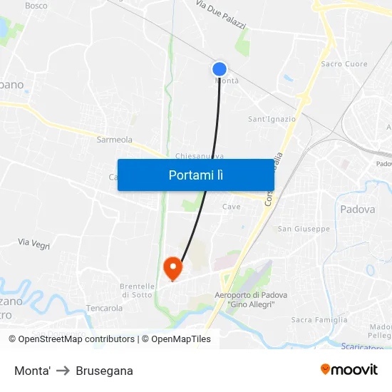 Monta' to Brusegana map