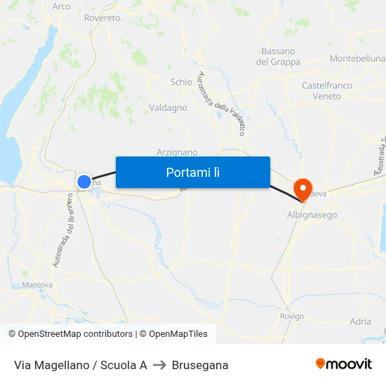 Via Magellano / Scuola A to Brusegana map