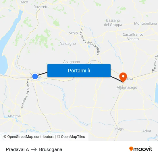 Pradaval A to Brusegana map