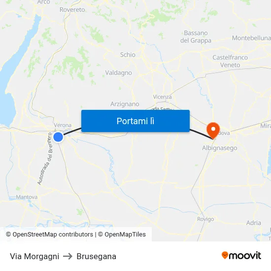 Via Morgagni to Brusegana map