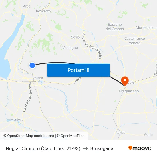 Negrar Cimitero (Cap. Linee 21-93) to Brusegana map