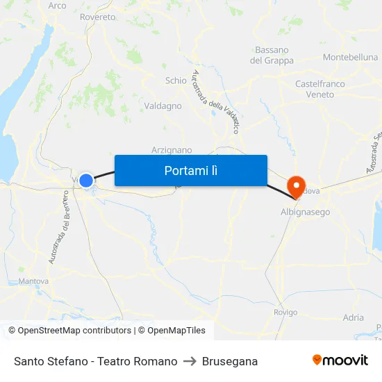 Santo Stefano - Teatro Romano to Brusegana map