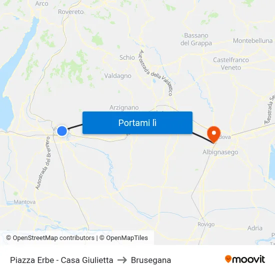 Piazza Erbe - Casa Giulietta to Brusegana map