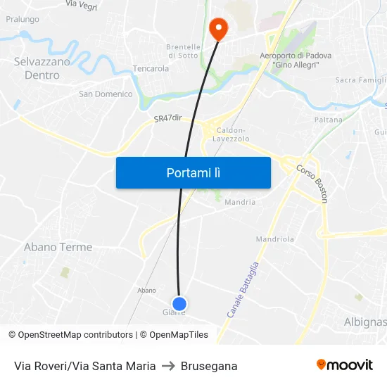 Via Roveri/Via Santa Maria to Brusegana map