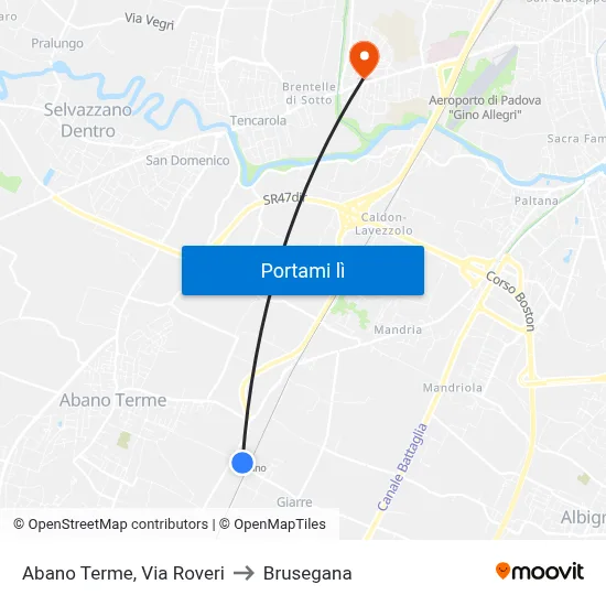 Abano Terme, Via Roveri to Brusegana map