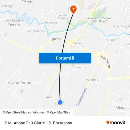 S.M. Abano Fr 3 Giarre to Brusegana map