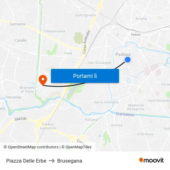 Piazza Delle Erbe to Brusegana map