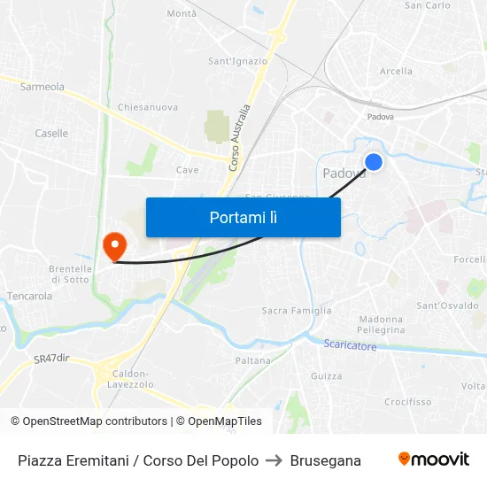 Piazza Eremitani / Corso Del Popolo to Brusegana map