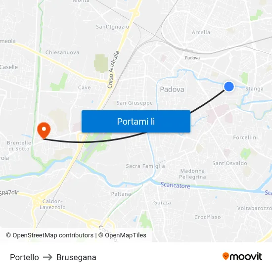 Portello to Brusegana map