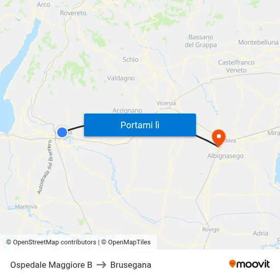 Ospedale Maggiore B to Brusegana map