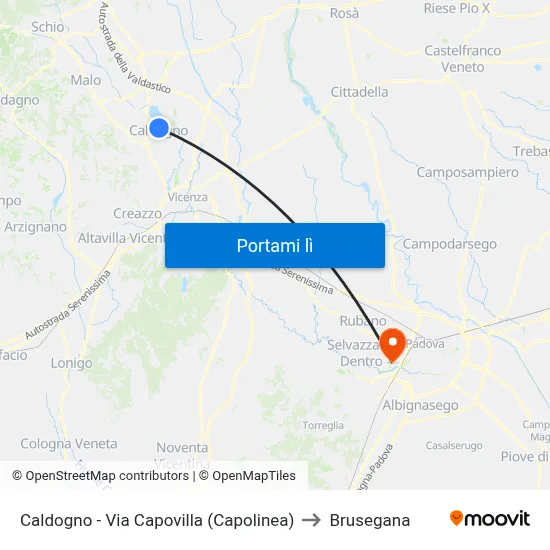 Caldogno - Via Capovilla (Capolinea) to Brusegana map