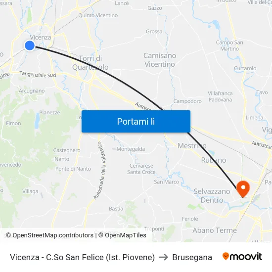 Vicenza - C.So San Felice (Ist. Piovene) to Brusegana map
