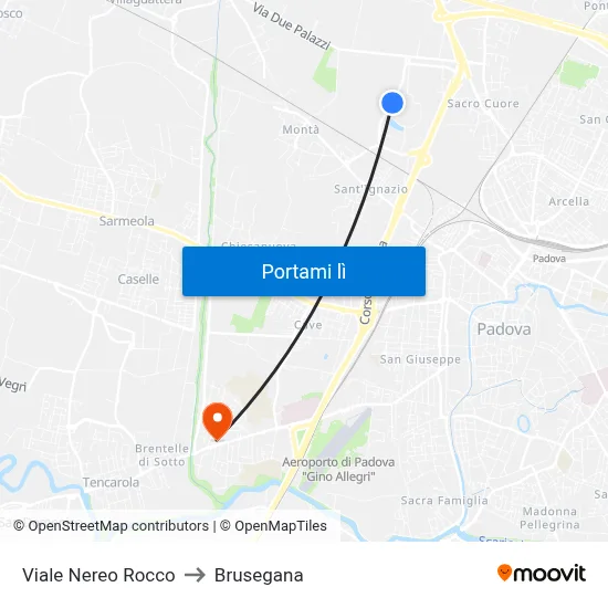 Viale Nereo Rocco to Brusegana map