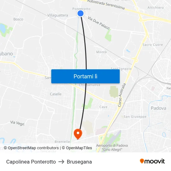 Capolinea Ponterotto to Brusegana map