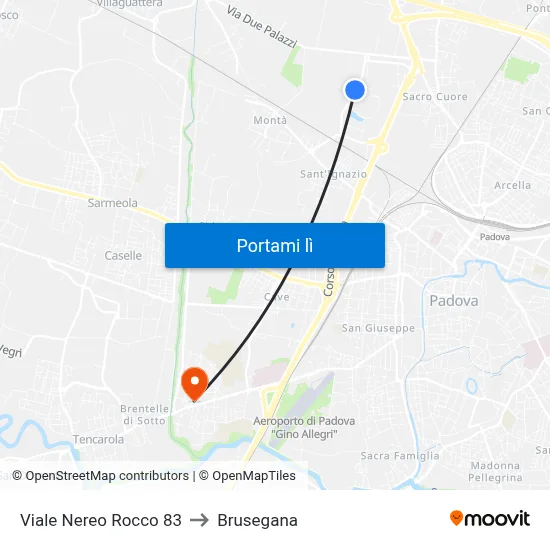 Viale Nereo Rocco 83 to Brusegana map