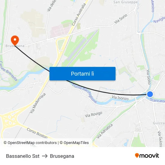 Bassanello Sst to Brusegana map