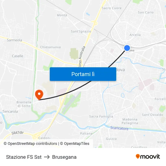 Stazione FS Sst to Brusegana map