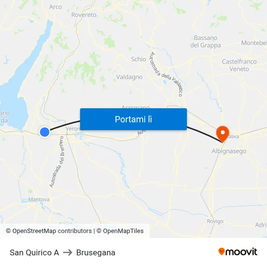San Quirico A to Brusegana map