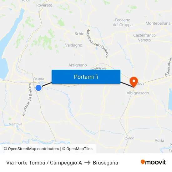 Via Forte Tomba / Campeggio A to Brusegana map