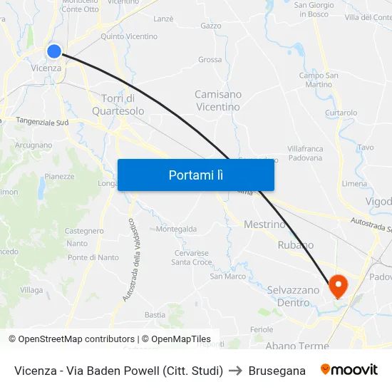 Vicenza - Via Baden Powell (Citt. Studi) to Brusegana map