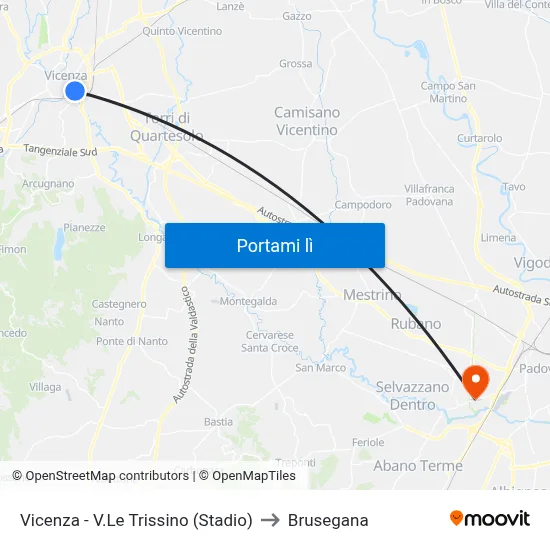 Vicenza - V.Le Trissino (Stadio) to Brusegana map