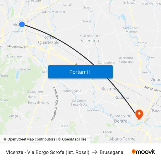 Vicenza - Via Borgo Scrofa (Ist. Rossi) to Brusegana map