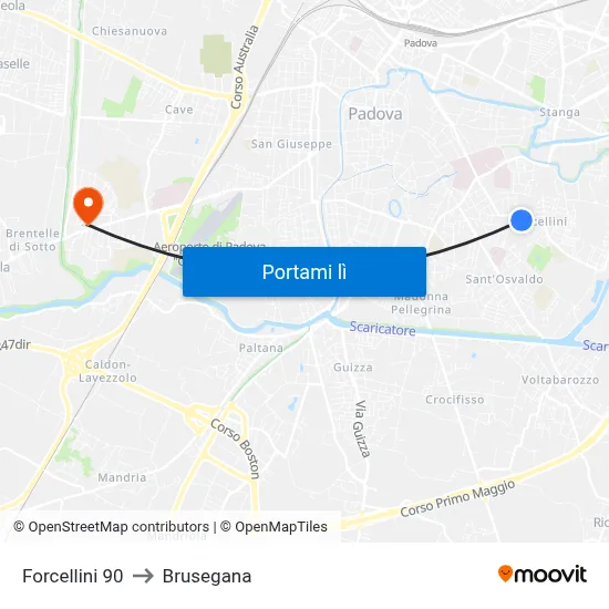 Forcellini 90 to Brusegana map