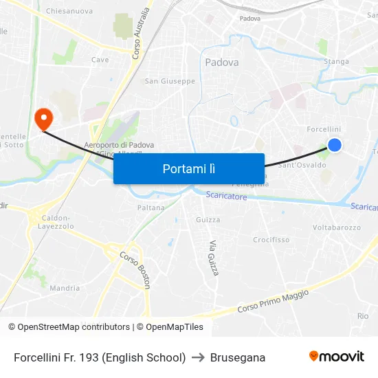 Forcellini Fr. 193 (English School) to Brusegana map