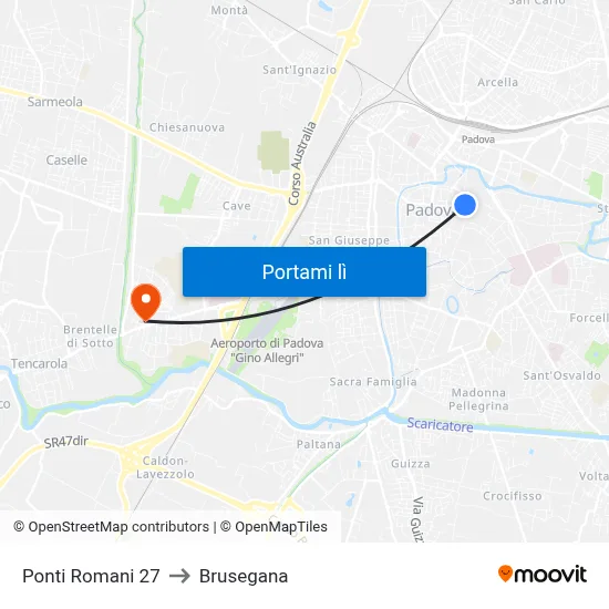 Ponti Romani 27 to Brusegana map