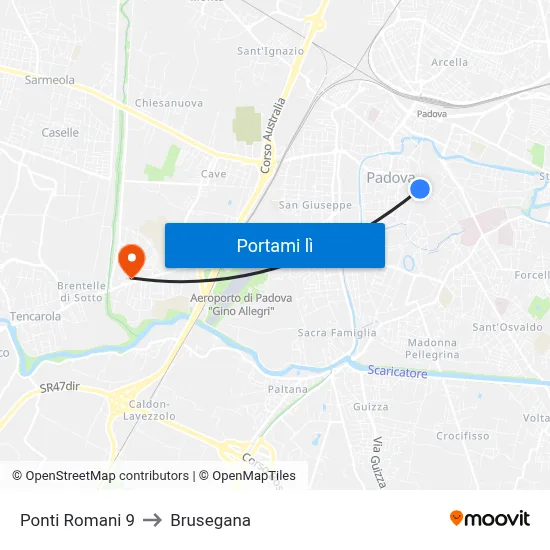 Ponti Romani 9 to Brusegana map