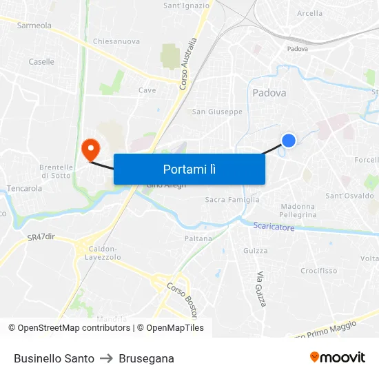 Businello Santo to Brusegana map