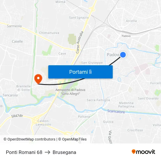 Ponti Romani 68 to Brusegana map