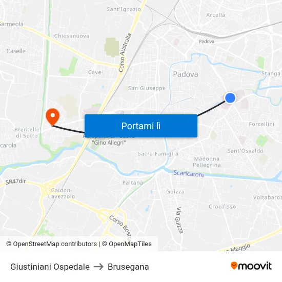 Giustiniani Ospedale to Brusegana map