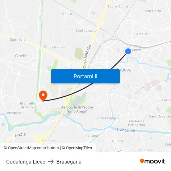 Codalunga Liceo to Brusegana map