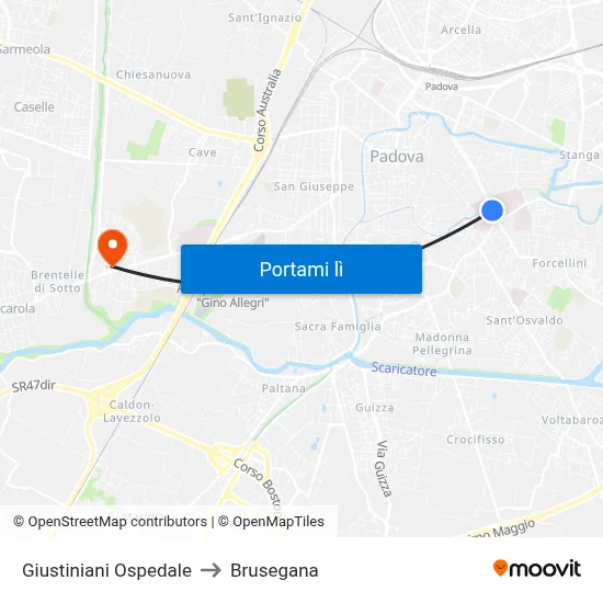 Giustiniani Ospedale to Brusegana map